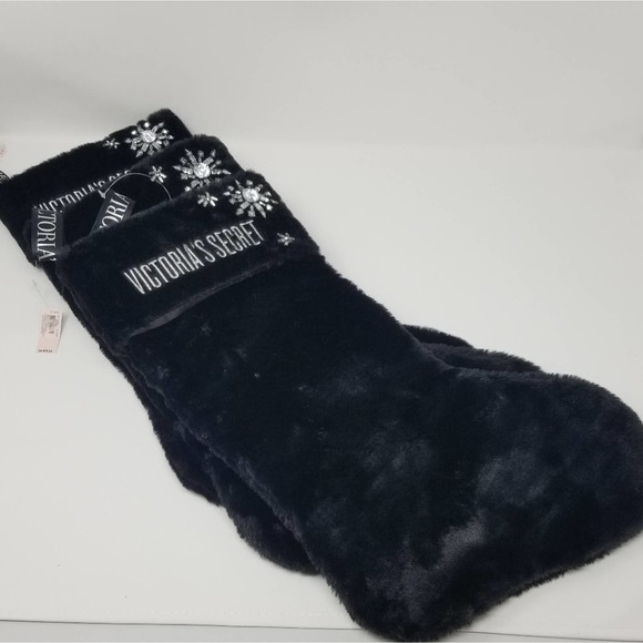 Victoria's Secret Bling Christmas Black Velvet Plush Stocking Boot NEW - Picture 3 of 7